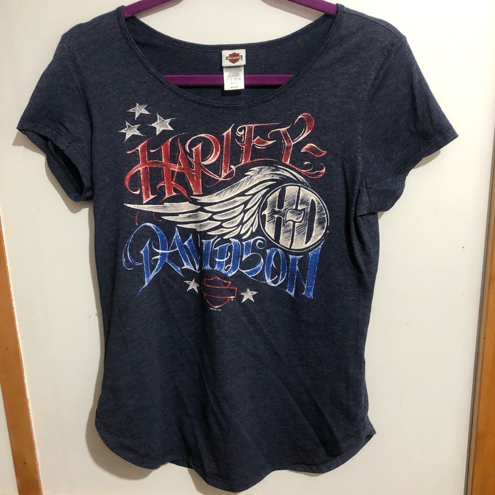 Harley Davidson Woman’s red, white and blue shirt